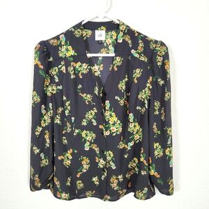 CAbi | New Floral Button Up Long Sleeve Blouse Black Small